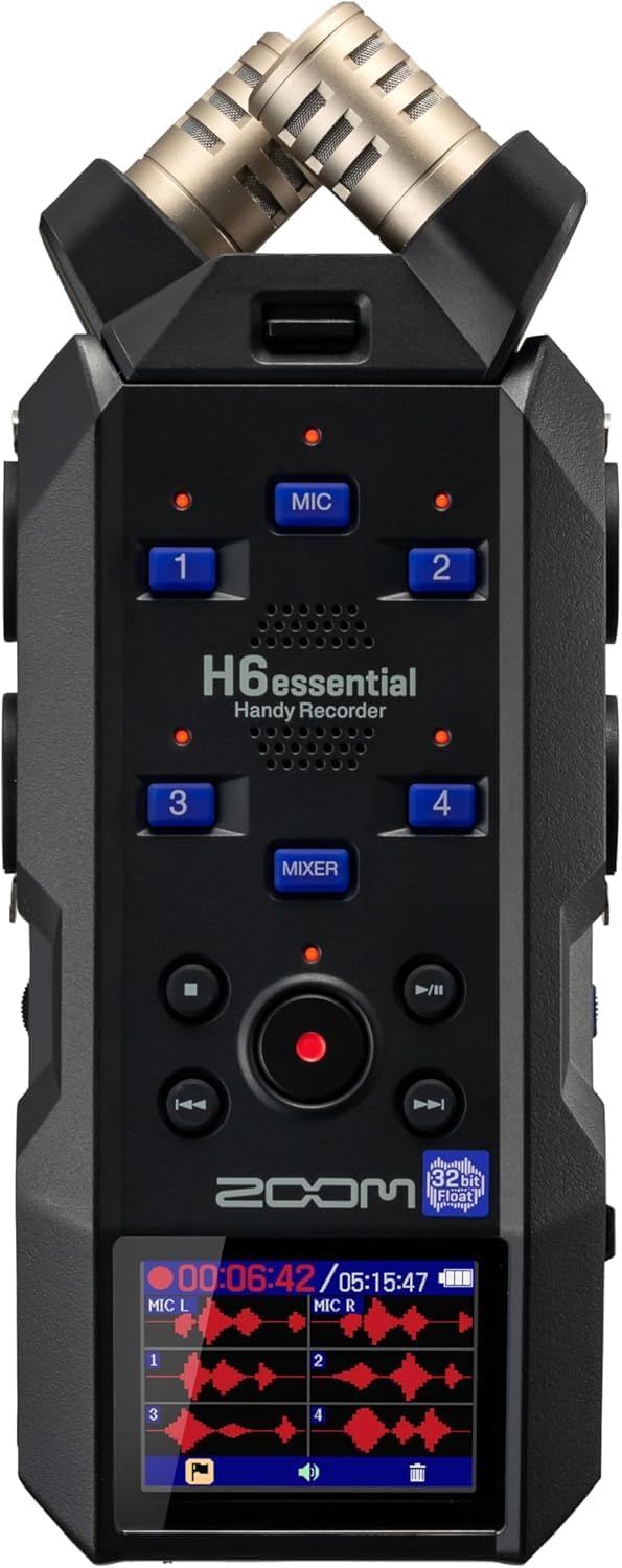 Zoom H6essential 6-Track 32-Bit Float Portable Audio Recorder Bundle with APH-6e H6essential Accessory Pack with Hairy Windscreen, Padded Shell Case, AC Adapter, & USB C-Cable (H6e + APH6E Bundle)