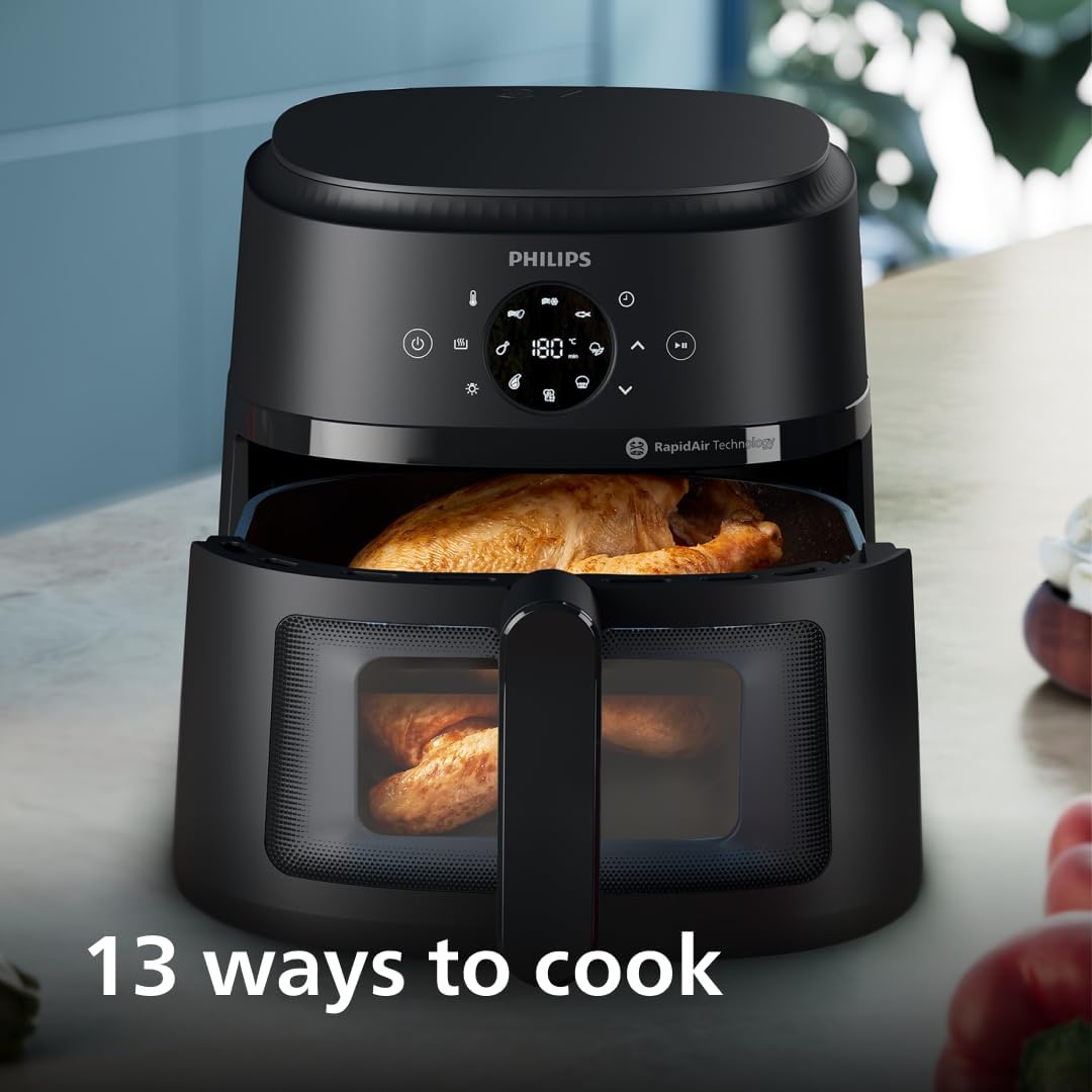 Philips Airfryer 2000 Series – 13 Ways to Cook, 6.2L Capacity, Compact Design with Cooking Window, RapidAir Technology, Fry with up to 90% Less Fat, Easy to Clean (NA230/00)