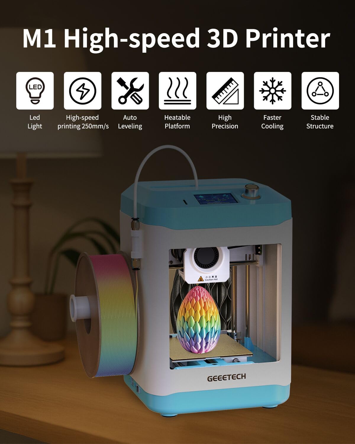 Fully Assembled Mini 3D Printer for Kids & Beginners - Complete Starter Kit with Auto Leveling 3D Printing Machine, 1 Roll of Filament, and SD Card, High-Speed 250mm/s, High Precision, for School Home