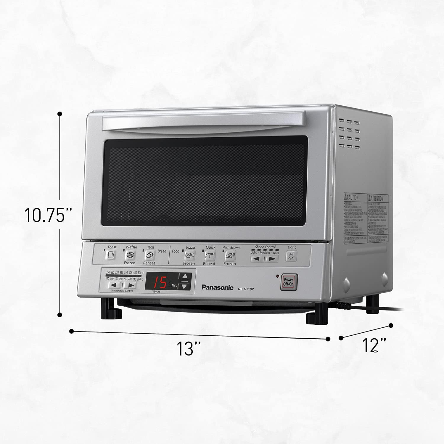Panasonic FlashXpress Toaster Oven Countertop, 4-Slice Small Toaster Oven Compact Size with Double Infrared Heating, 6 Auto Cook Options and Precise Temperature Control, 1300W - NB-G110P (Silver)