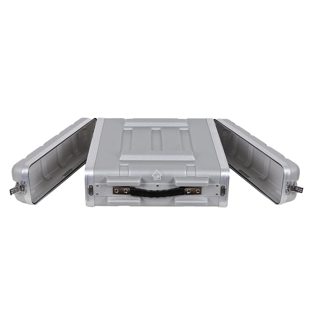 Crossrock Stackable 2U Rack Case, Strong Molded with Heavy Duty Hardware, Standard 19.25' Depth-Silver(CRA8602USL)