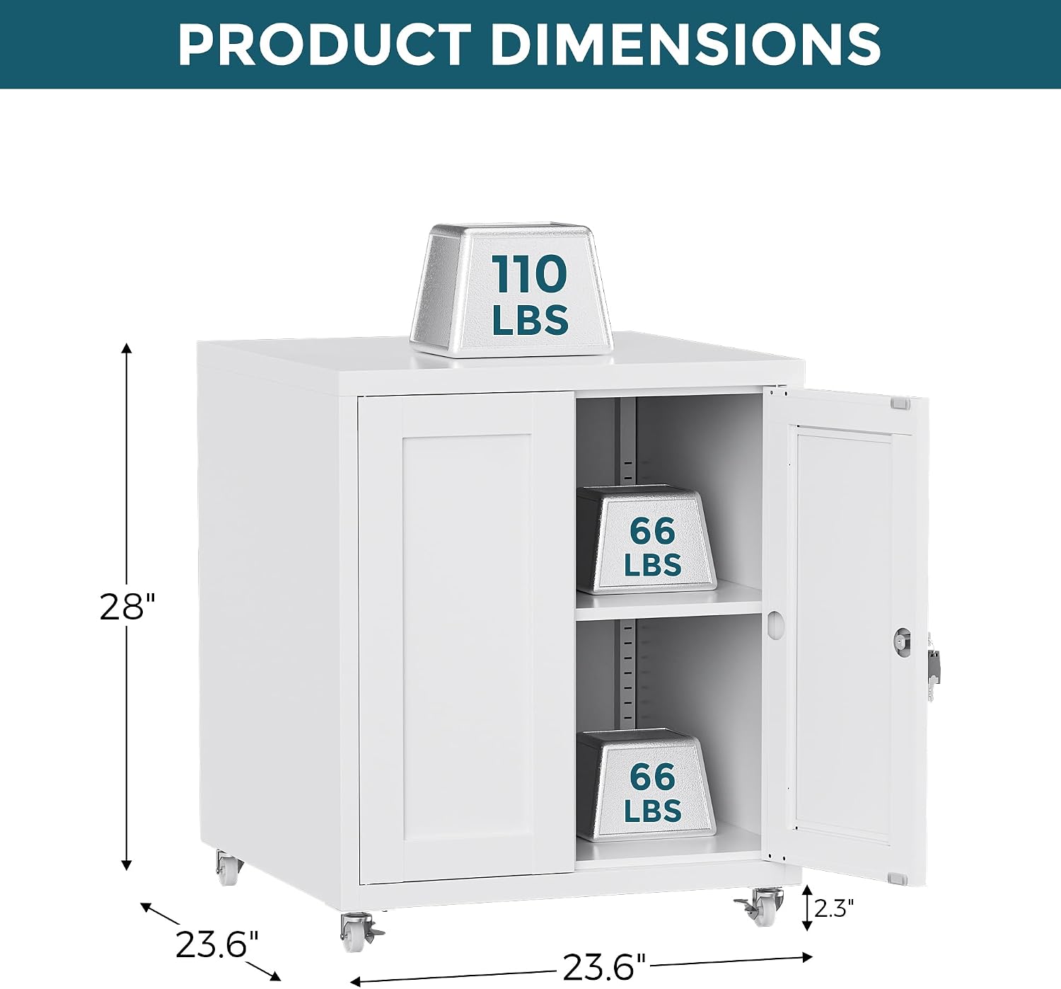 Large Printer Stand with Storage and Lock, 3D Heavy-Duty Printer Cabinet, Printer Table for Home Office with Doors and Adjustable Shelves, for Office Copier and Fax Machine, White