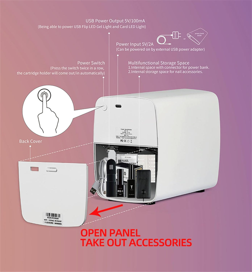 Portable 3D Nail Painting Machine - Digital Mobile Nail Art Printer Control Through Free Mobile App for DIY Nail Art at Home or Salon Gifts for Cute Girls and Women