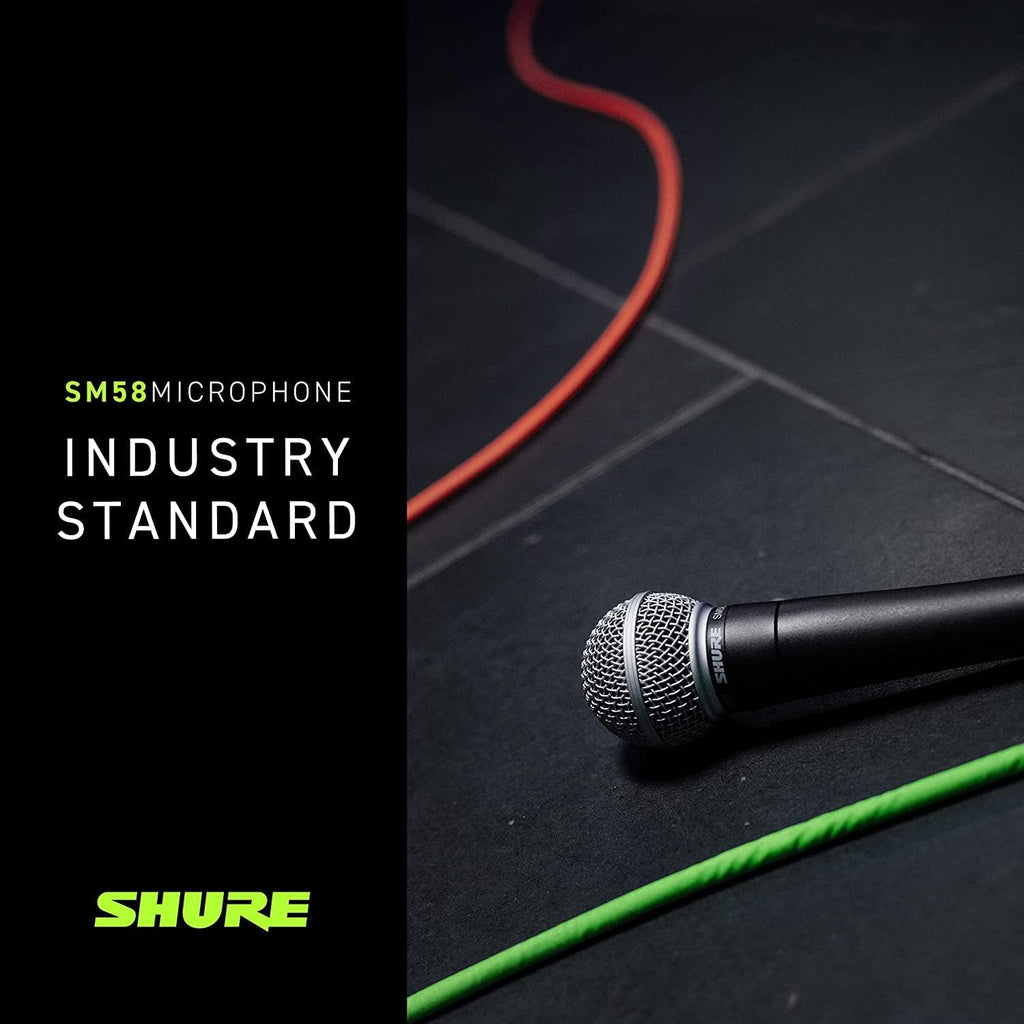 Shure SM58 Professional Dynamic Vocal Microphone with 25-Foot XLR Cable – Cardioid Mic for Live Performance, Studio Recording, Podcasting & Streaming (SM58-CN), Black & Silver