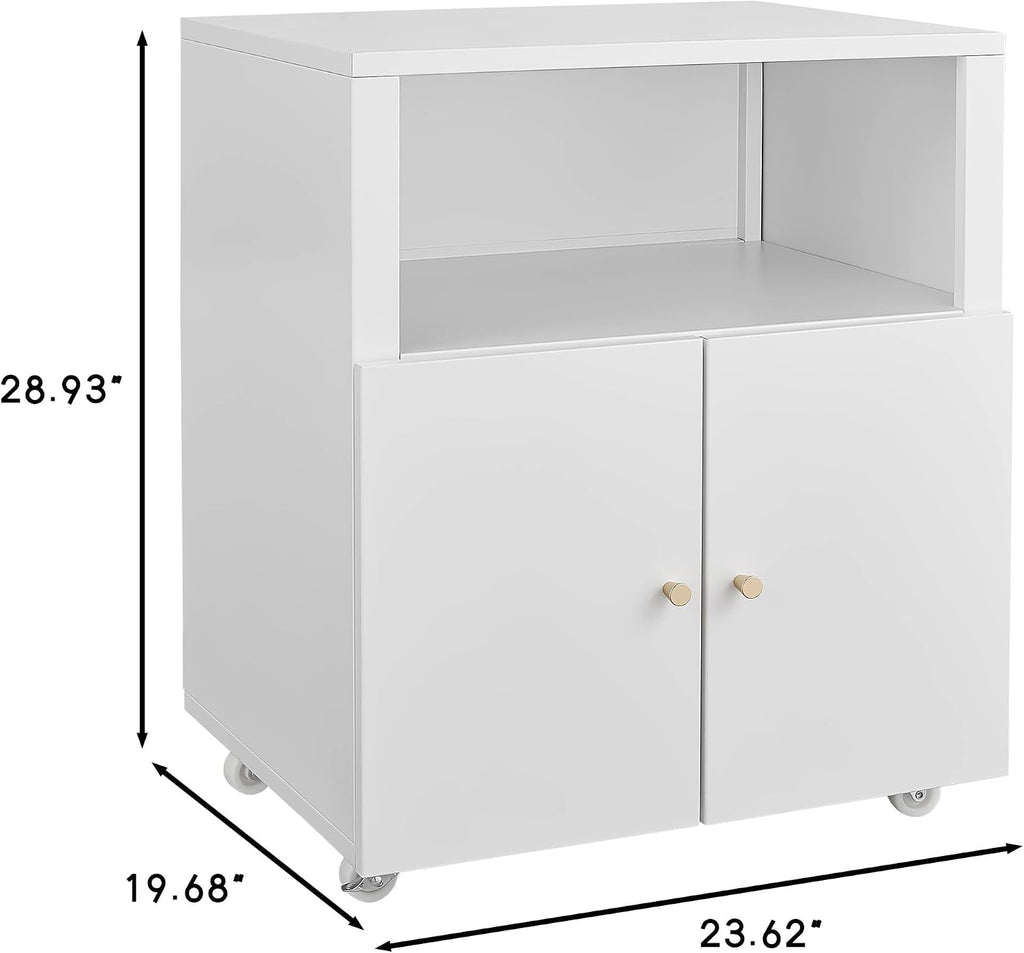 GarveeLife Metal Printer Cabinet with Storage, Heavy Duty Rolling 3D Printer Stand with 2 Doors, Under Desk File Cabinet for Home Office Corner and Small Spaces White
