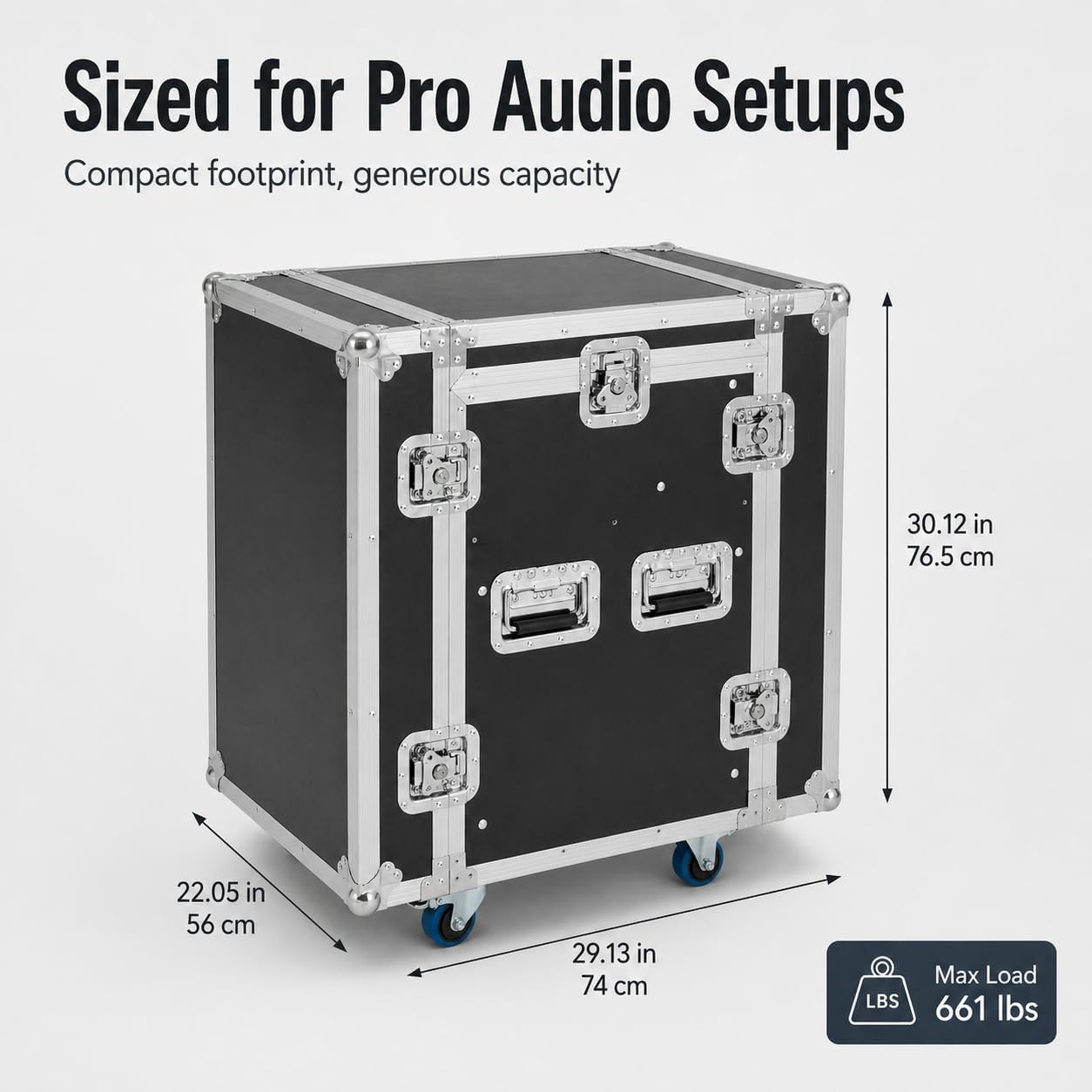 10U PA DJ Pro Audio Rack Road Case with Slant Mixer Top and Casters, DJ Mixer Rack, Pro Tour Grade