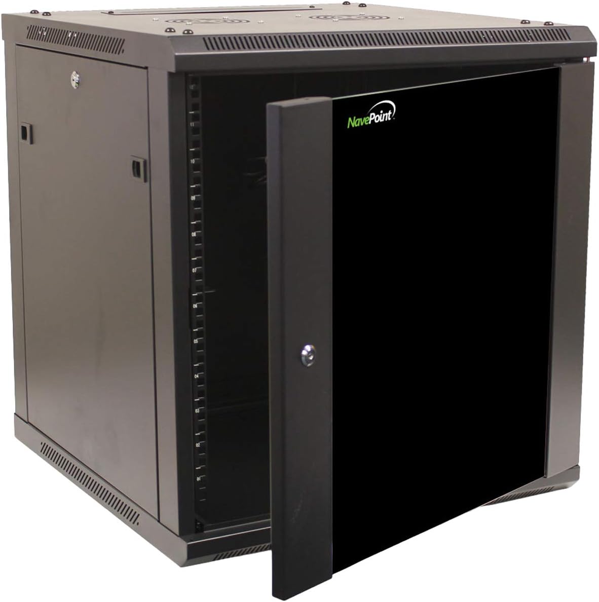 NavePoint 12U Server Cabinet Wall Mount Rack Enclosure Includes 2 Fans, Locking Glass Door, Removable Side Panels – 12U Network Cabinet 23.6' Deep, 19 Inch Server Rack for IT and A/V Equipment