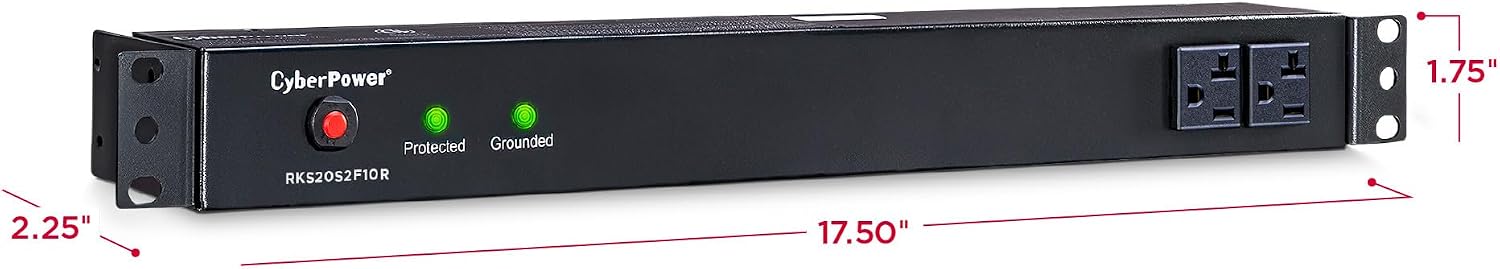 CyberPower RKBS20S2F10R Rackbar Surge Protector, 120V/20A, 12 Outlets, 15 Foot Power Cord, 1U Rackmount