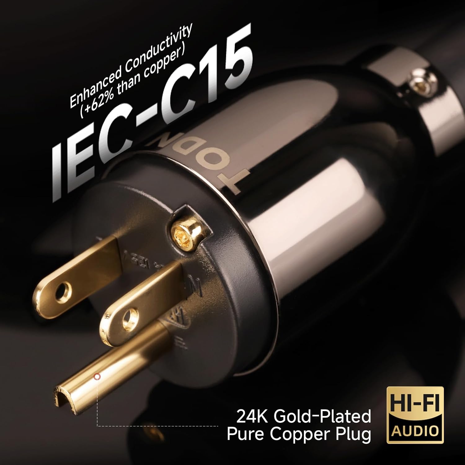TODN Hi-end Power Cable for Audiophile, HiFi Audio Power Cord with O-C-C Cores, Pure Copper Shell, 24K Gold-Plated US Plug, Φ17.5mm, 10ft/3m