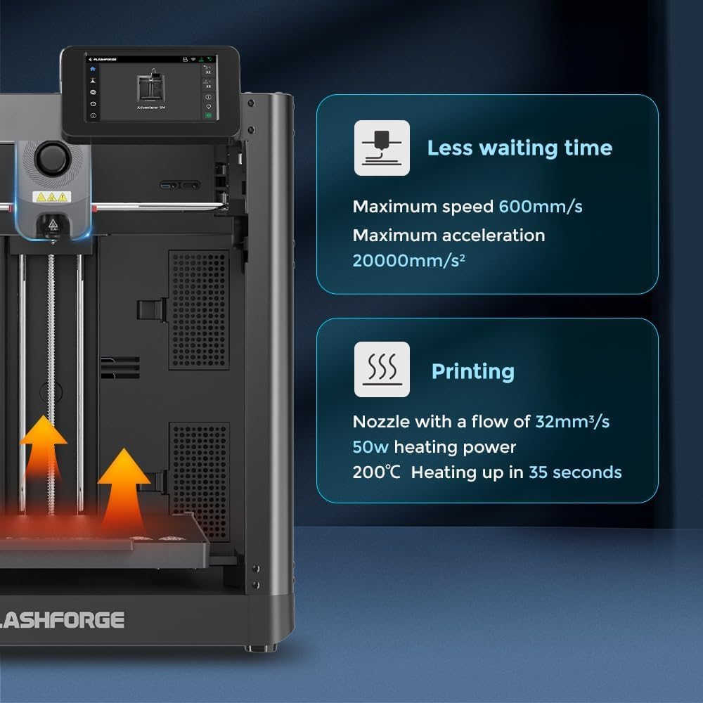 FLASHFORGE AD5M 3D Printer,600mm/s High-Speed CoreXY Printer,1-Click Auto Leveling, 220x220x220mm Build Volume,Direct Drive Extruder,Quick-Swap Nozzle,Ideal for Rapid Prototyping&DIY 3D Printing