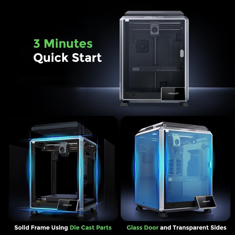 Creality K1C 3D Printer, 3D Printers with 600mm/s Fast Printing Speed, Support Carbon Fiber Filament 300℃ High-Temp Print, Auto Leveling and Clog-Free Direct Extruder 8.66x8.66x9.84 inch