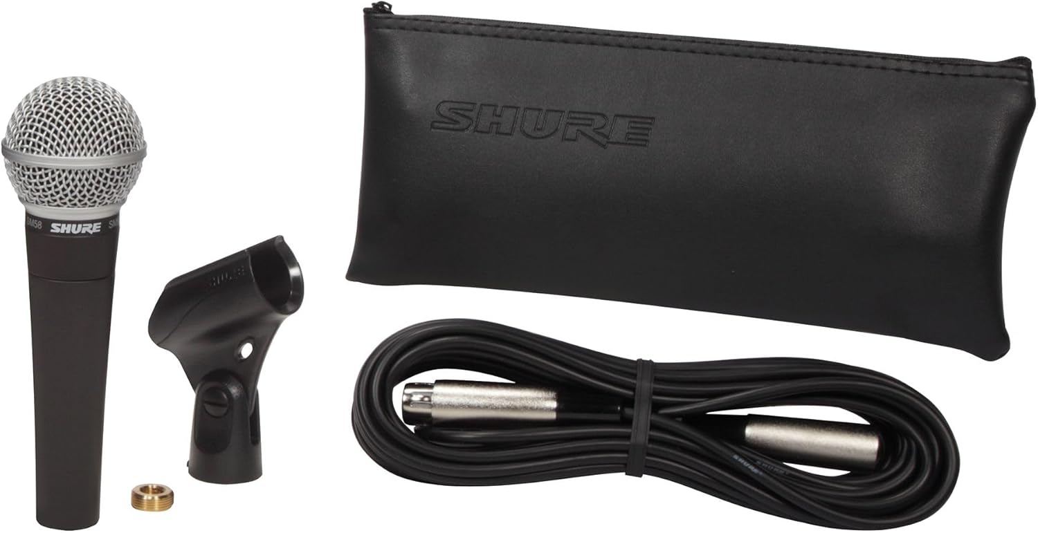 Shure SM58 Professional Dynamic Vocal Microphone with 25-Foot XLR Cable – Cardioid Mic for Live Performance, Studio Recording, Podcasting & Streaming (SM58-CN), Black & Silver