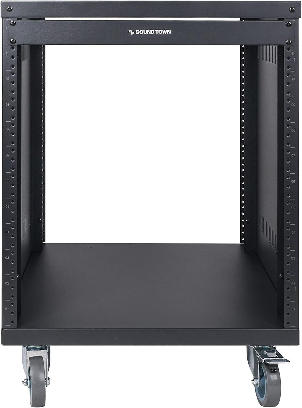 Sound Town 12U Universal Steel Rack, w/ 3' Locking Casters, Vented Side Panels for Audio Video, Server and Network Equipment (STRK-M12U)