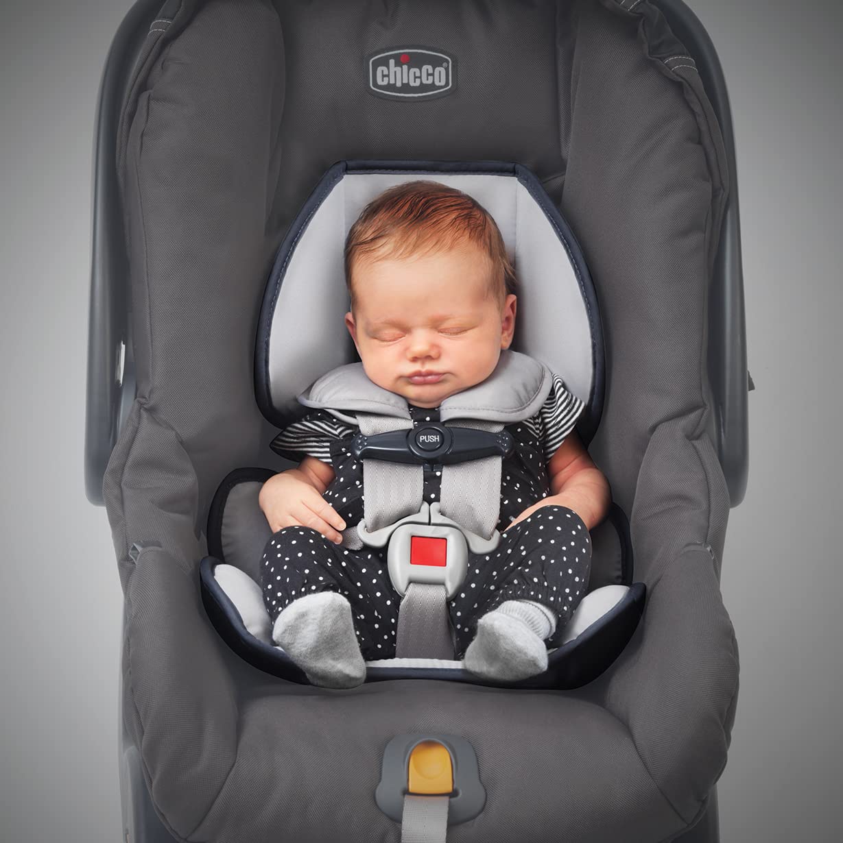 Chicco KeyFit Infant Car Seat and Base, Rear-Facing Seat for Infants 4-22 lbs., Includes Infant Head and Body Support, Compatible with Chicco Strollers, Baby Travel Gear, Encore/Black/Grey