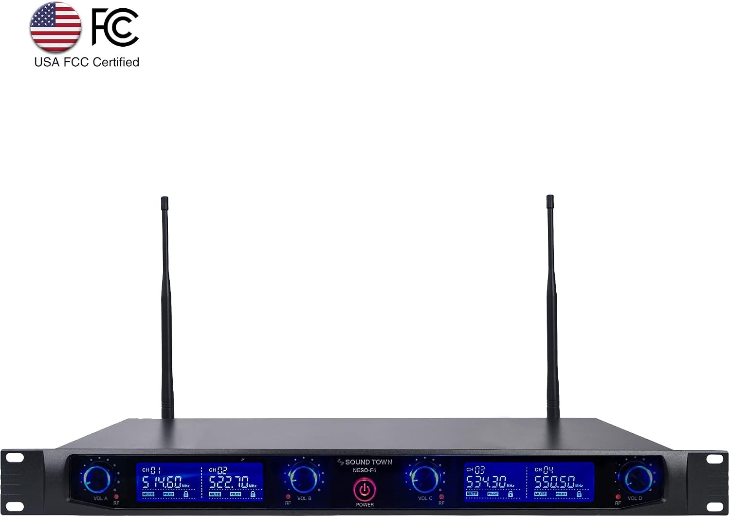 Sound Town 4 Channels Professional UHF Wireless Microphone System with Rack Mountable Metal Receiver and 4 Handheld Mics, for Church, School, Outdoor Wedding, Meeting, Party and Karaoke