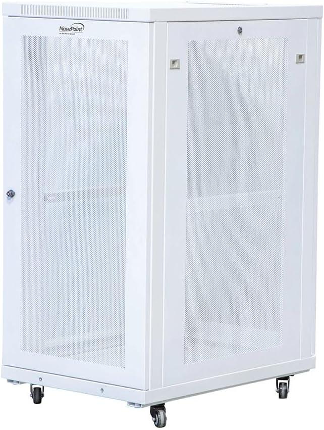 NavePoint 24U Network Cabinet with Perforated Door 24U Wall Mount Server Cabinet White 19' Rack for IT Equipment, AV Devices, Networking Equipment 33' Deep Mid-Depth Server Rack Enclosure