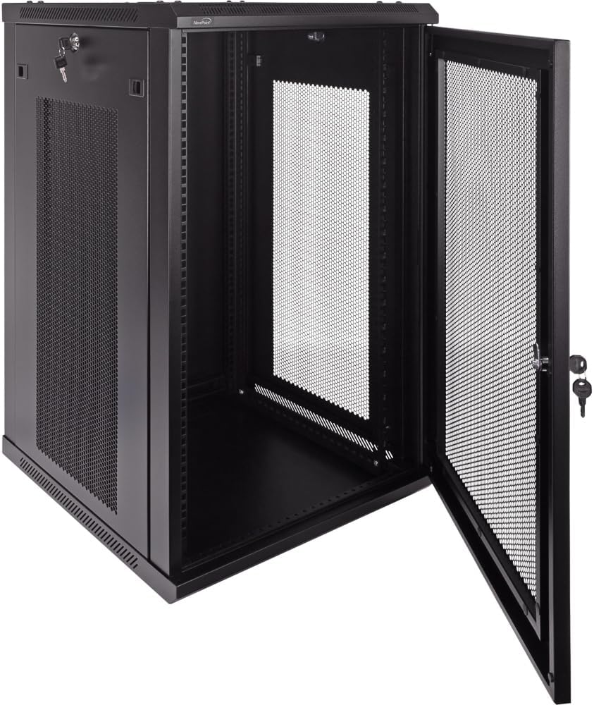 NavePoint 18U Wall Mount Network Cabinet for 19' IT Equipment, A/V, Perforated Enclosure, Lockable Door, 2 Fans, 600mm Depth, Max Weight 132 lbs