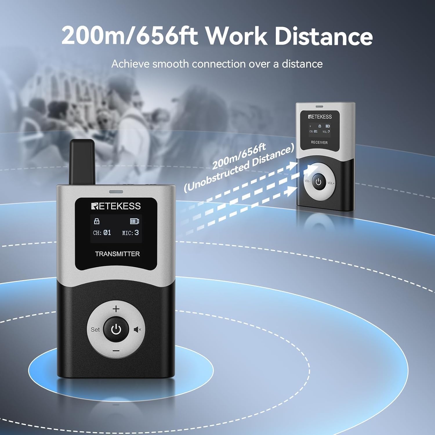 Retekess T130U (4th Generation T130) Wireless Tour Guide System, 200 m, 40H, HiFi U-Band Digital Sound Quality, Tour Guide Headset for Church, School (1 Transmitter and 5 receivers)