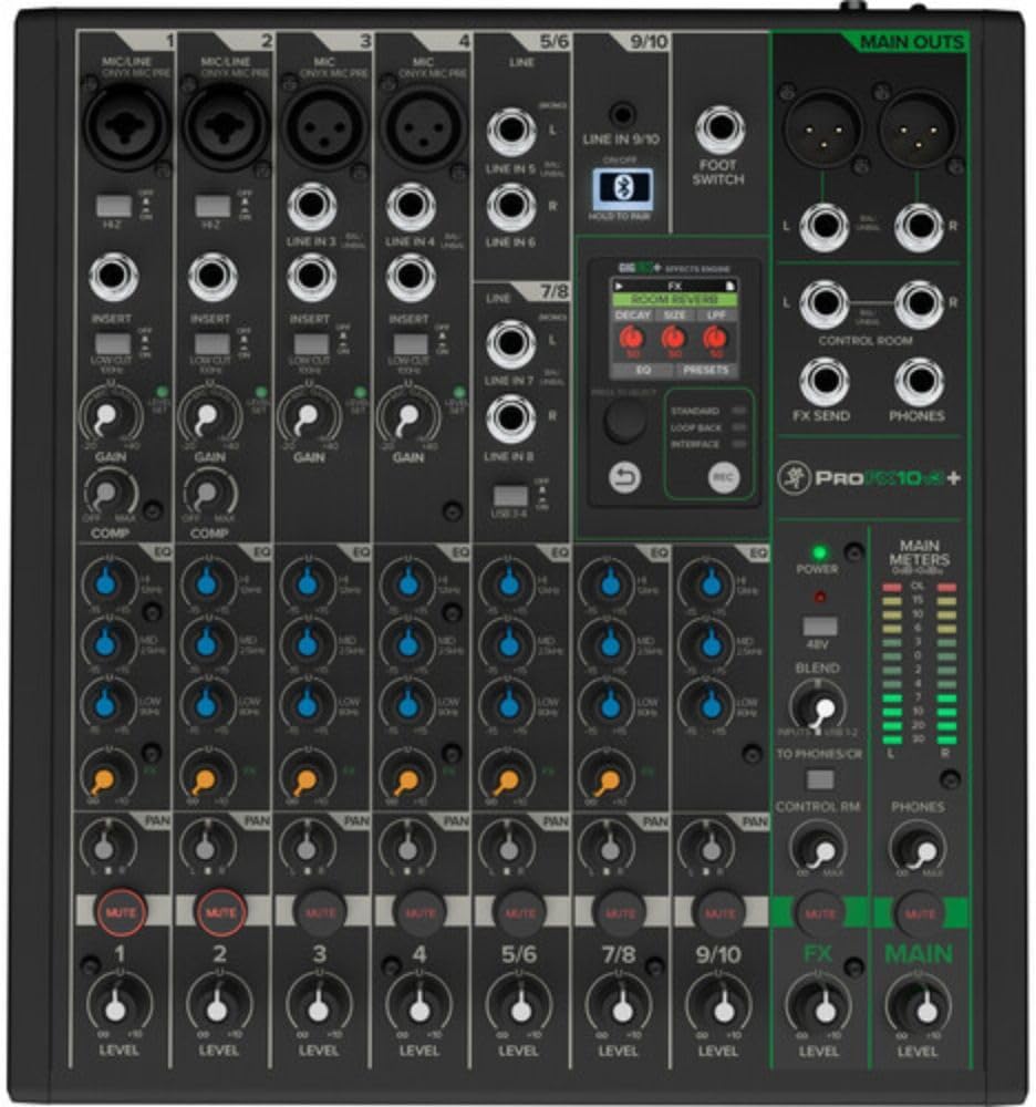 Mackie ProFX10v3+ 10-Channel Analog Mixer with Built-In FX, USB Recording, and Bluetooth Bundle with G-MIXERBAG-1515 Padded Nylon Mixer/Equipment Bag and Stereo Breakout Cable 10'