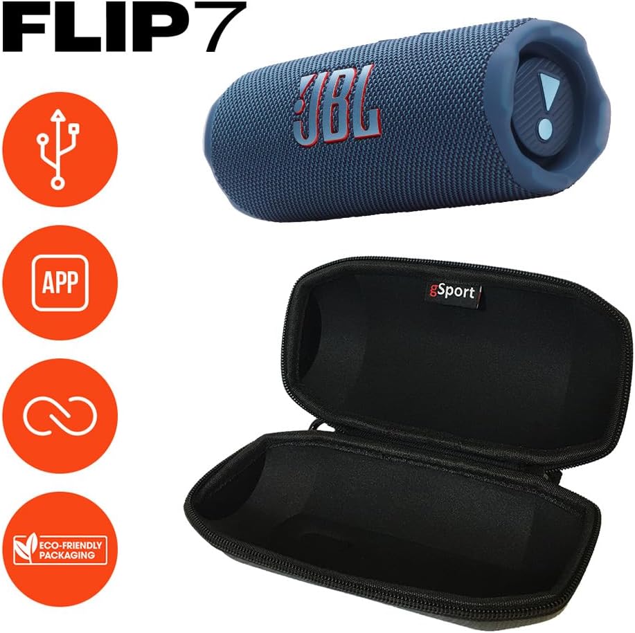 JBL FLIP 7 Waterproof Portable Speaker Bundle with gSport Carbon Fiber Case (Blue)