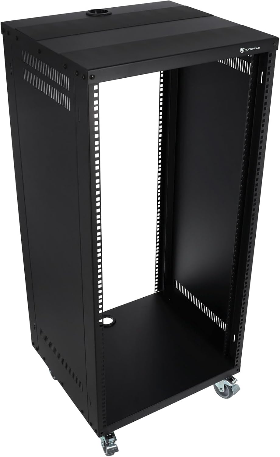 Rockville RR22U 22U Live Sound/Recording Studio Rack Case, 440lb Load, Front & Rear Rack Rails, Reversible Threaded/Square Hole Rails, 3 Locking Caster Wheels, Steel Construction