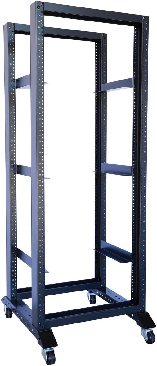 Rising Electronics Open Rack 15U 20U 28U 32U 42U 4 Post Open Frame 19-Inch Data Network Desktop Server/Audio Rack（15U, 31' Depth）