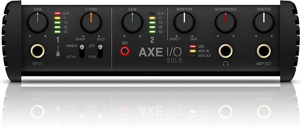 IK Multimedia AXE I/O SOLO premium 2-in 3-out 24-bit, 96 kHz USB audio interface for Mac/PC with advanced guitar tone shaping, Hi-Z re-amp out and massive AmpliTube and TONEX software bundle