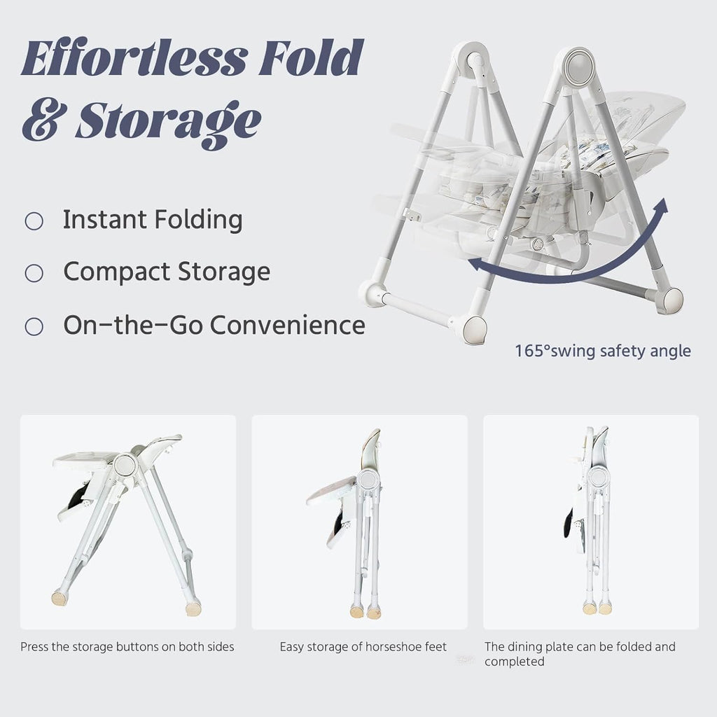 5 in 1 Convertible Baby High Chair Foldable, Baby Swing for Infants to Toddler,Portable Baby Feeding Chair, High Chairs for Babies and Toddlers, Silla de Comer para Bebe(White)