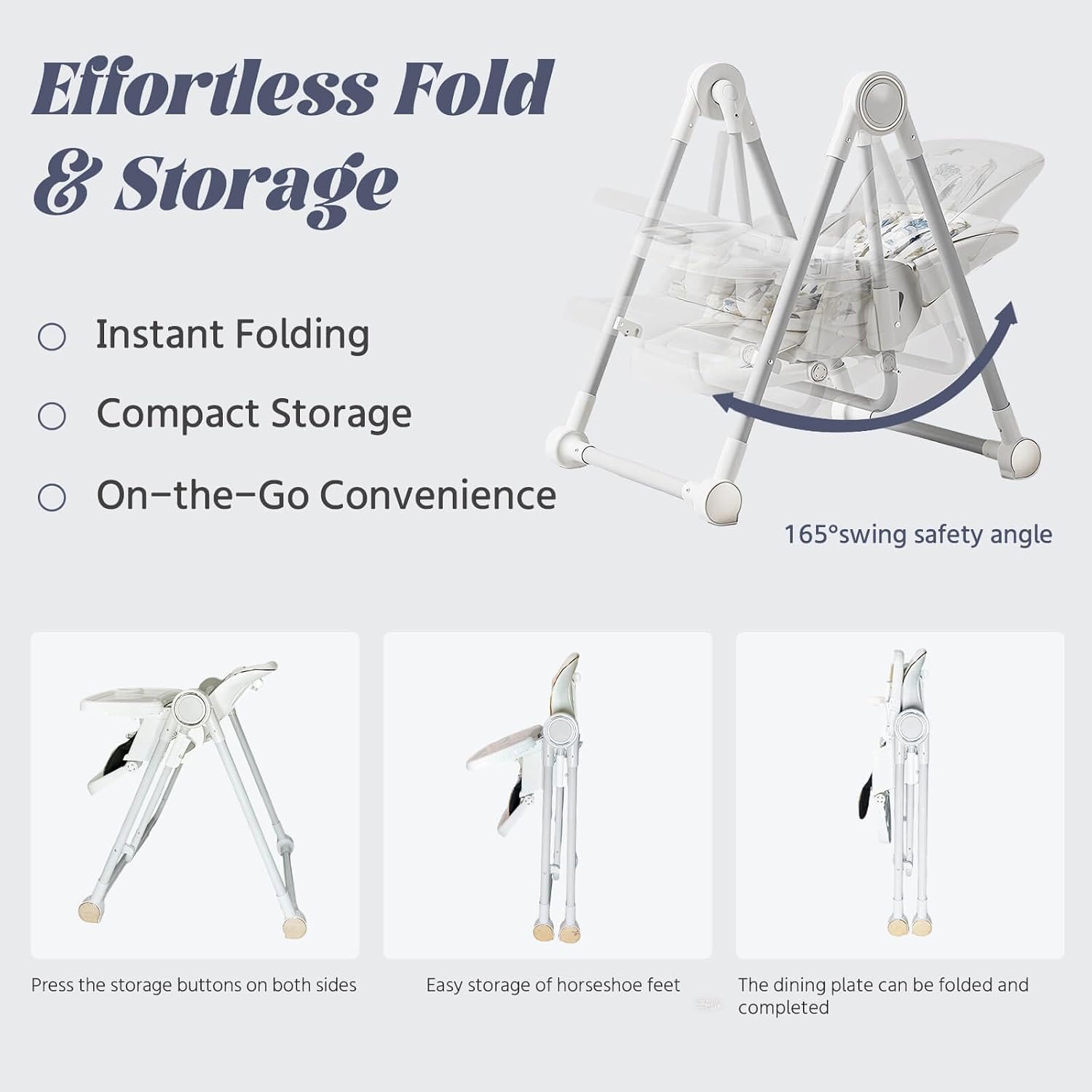 5 in 1 Convertible Baby High Chair Foldable, Baby Swing for Infants to Toddler,Portable Baby Feeding Chair, High Chairs for Babies and Toddlers, Silla de Comer para Bebe(White)