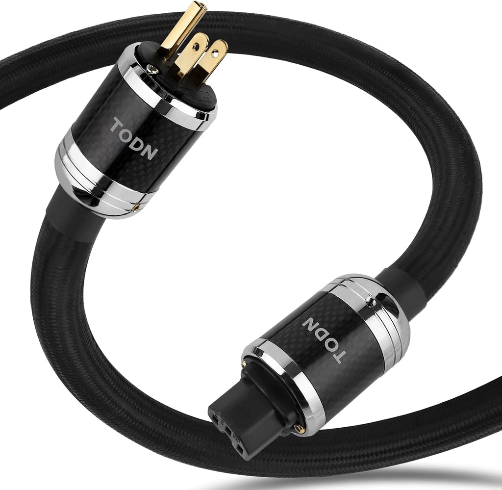 TODN HiFi Power Cable for Audiophile OCC-Cores Audio Power Cord with Carbon Fiber Shell, 24K Gold Plated 3 Prong Plug/IEC C15, Φ17.5mm, 4.9ft/1.5m