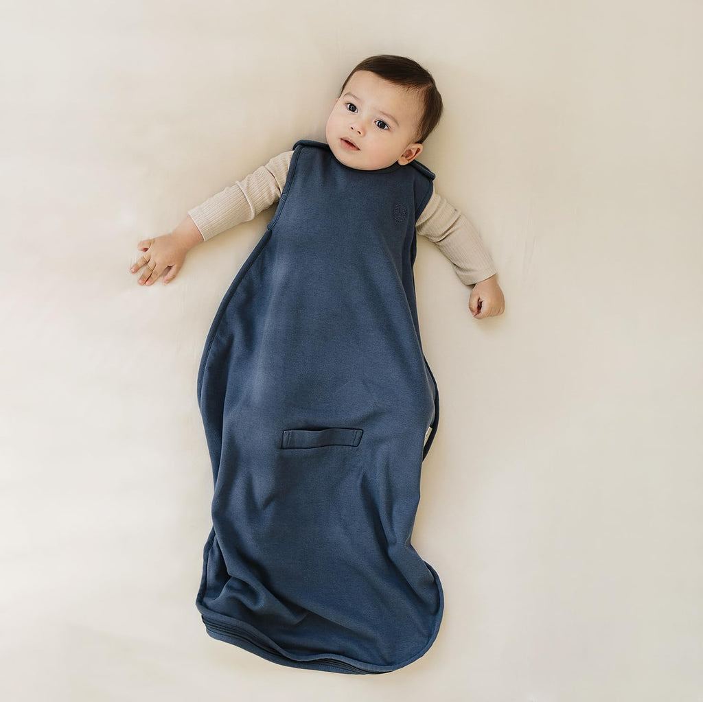 Woolino 4 Season Ultimate Baby Sleep Sack – Merino Wool Baby Sleeping Bag, Organic Cotton Outer, Temperature Regulating Wearable Blanket, All Season, 2 Months–2 Years - Indigo