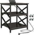 METYERRY Large Printer Stand with Power Outlet, with Height Adjustable Storage Shelf, 3 Tier Rolling Printer Cart with Industrial Wheels, 23.6 x 23.6 Inches Printer Table for Home Office,Black