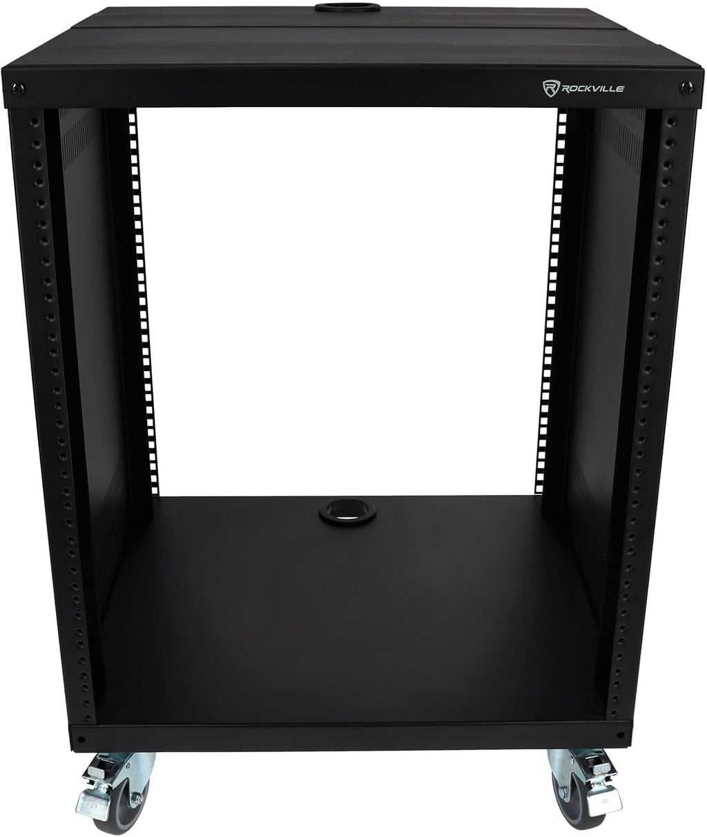 Rockville RR12U 12U Live Sound/Recording Studio Rack Case with Wheels, Reversible Rack Rails, Front & Rear Mounting, Cable Management Ports, 440lb Capacity