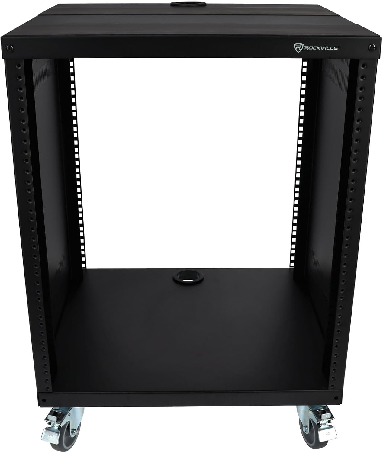 Rockville RR12U 12U Live Sound/Recording Studio Rack Case with Wheels, Reversible Rack Rails, Front & Rear Mounting, Cable Management Ports, 440lb Capacity