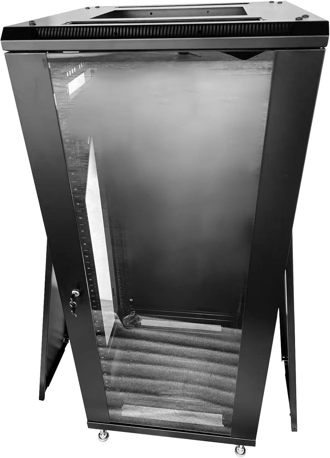 27U Server Cabinet Rack Enclosure,with Caster Wheels 2 Server Temperature Fans Locking Glass Door Removable Side Panels 27U Network Cabinet 22' Installation Depth,Standard 19' Equipment