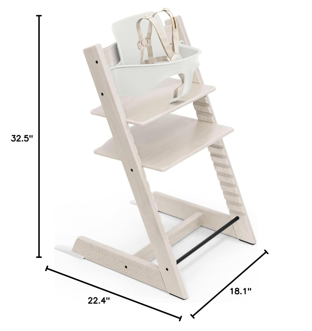 Stokke Tripp Trapp High Chair 2, Whitewash - Includes Chair + Baby Set with Removable Harness for Children 6-36 Months - Adjustable, Ergonomic & Easy to Clean