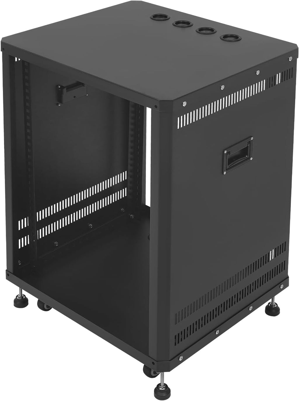 15U Stereo & Studio Rack with Wheels Rolling Network Cabinet Open Frame Audio Component Rack Cabinet Recording Studio Racks with Lifting Handle for Video Music Recording & IT Equipment-Black