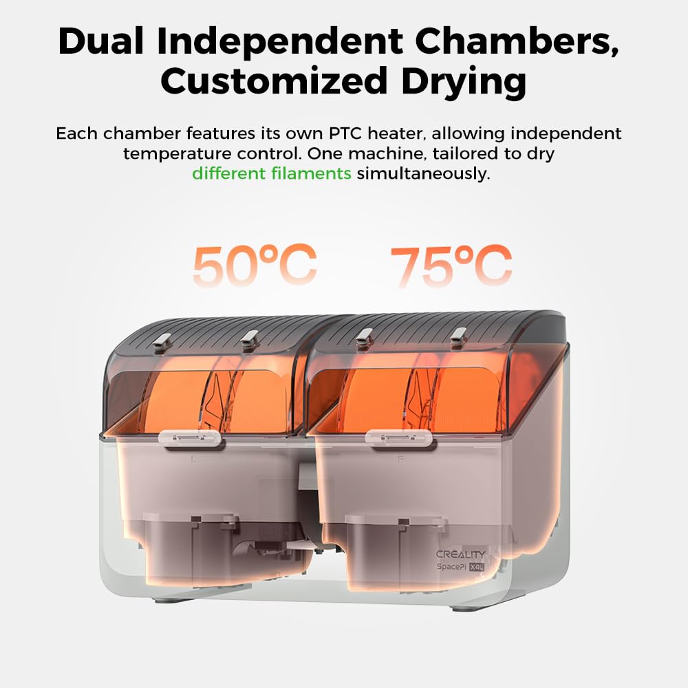 Creality Space Pi X4L Filament Dryer Box,4 Spools Filament Storage Box with Dual Independent Heating Chambers,200W PTC Heats Up to 75°C Rapid Drying for PLA,PETG,TPU,ABS,PET,PC,ASA,PA
