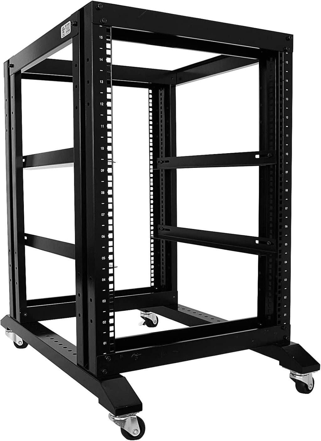 Server Rack Open Frame Rack 4 Post 19 inch Adjustable Server/Audio Rack Cold Rolled Steel (15U-24 Depth, Black-15U)