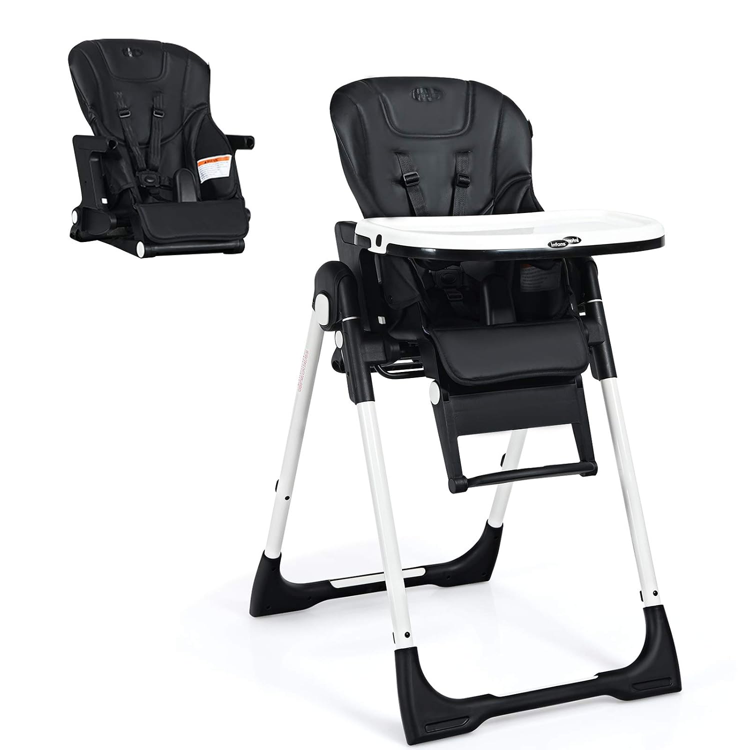 INFANS 4 in 1 High Chair–Booster Seat, Convertible Highchair w/Adjustable Height and Recline,Removable Tray,DetachableCushion, Installation-Free,Simple Fold for Baby, Infant& Toddler