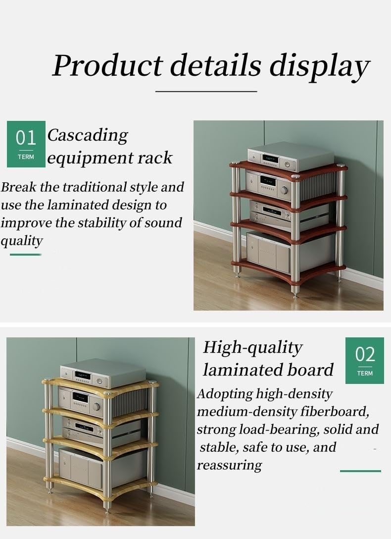 2/3/4 Tier Audio Rack, Open Air Design, Media Cabinet with Metal Frame, Audio Component Rack, Audio Rack Cabinet for Server and AV Equipment(Light Walnut,15.75 * 23.62in)