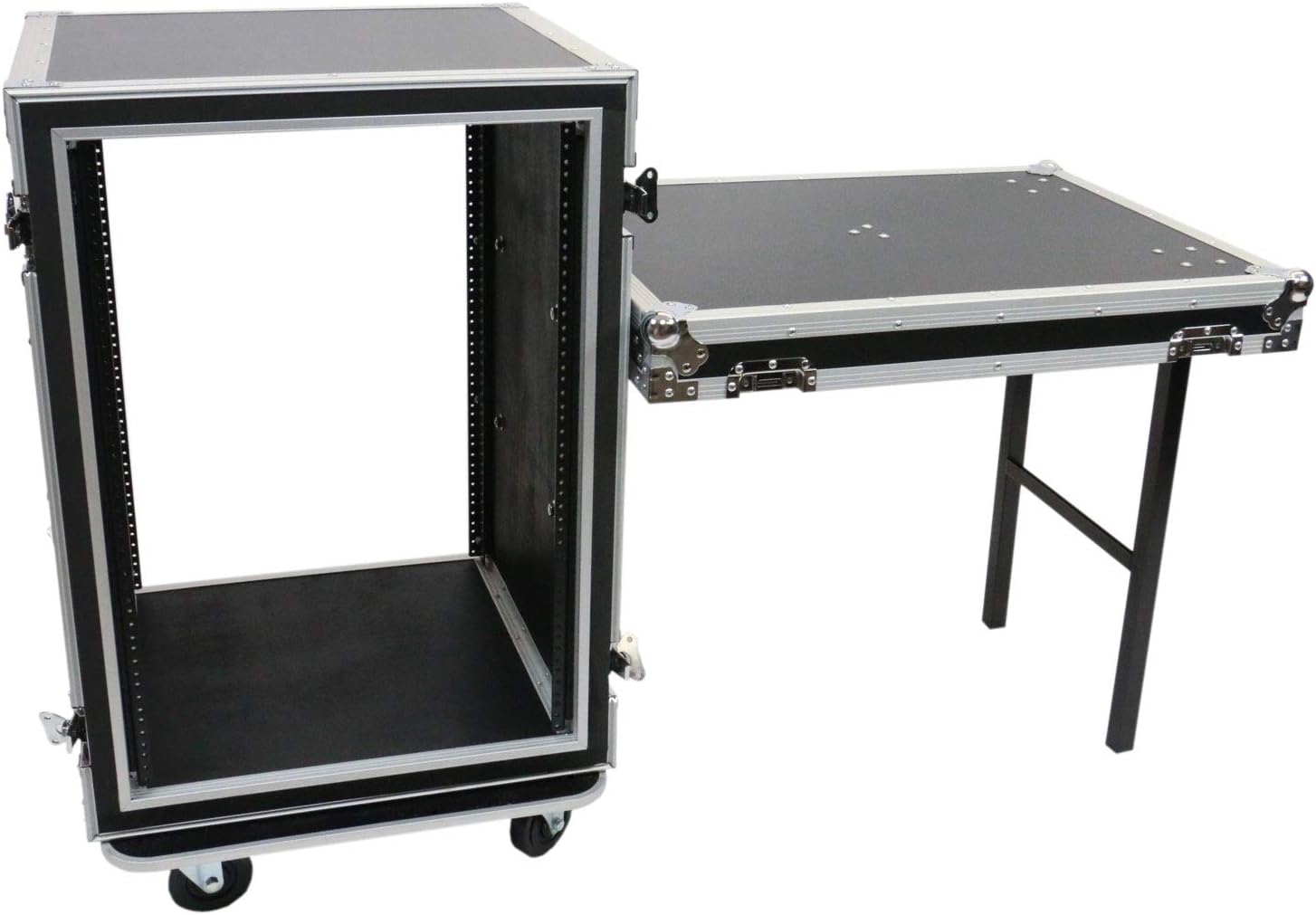 OSP Cases | ATA Road Case | Shock-Mount | 16-Space Amp Rack | 20' Deep | Standing Lid Table | SC16U-20SL
