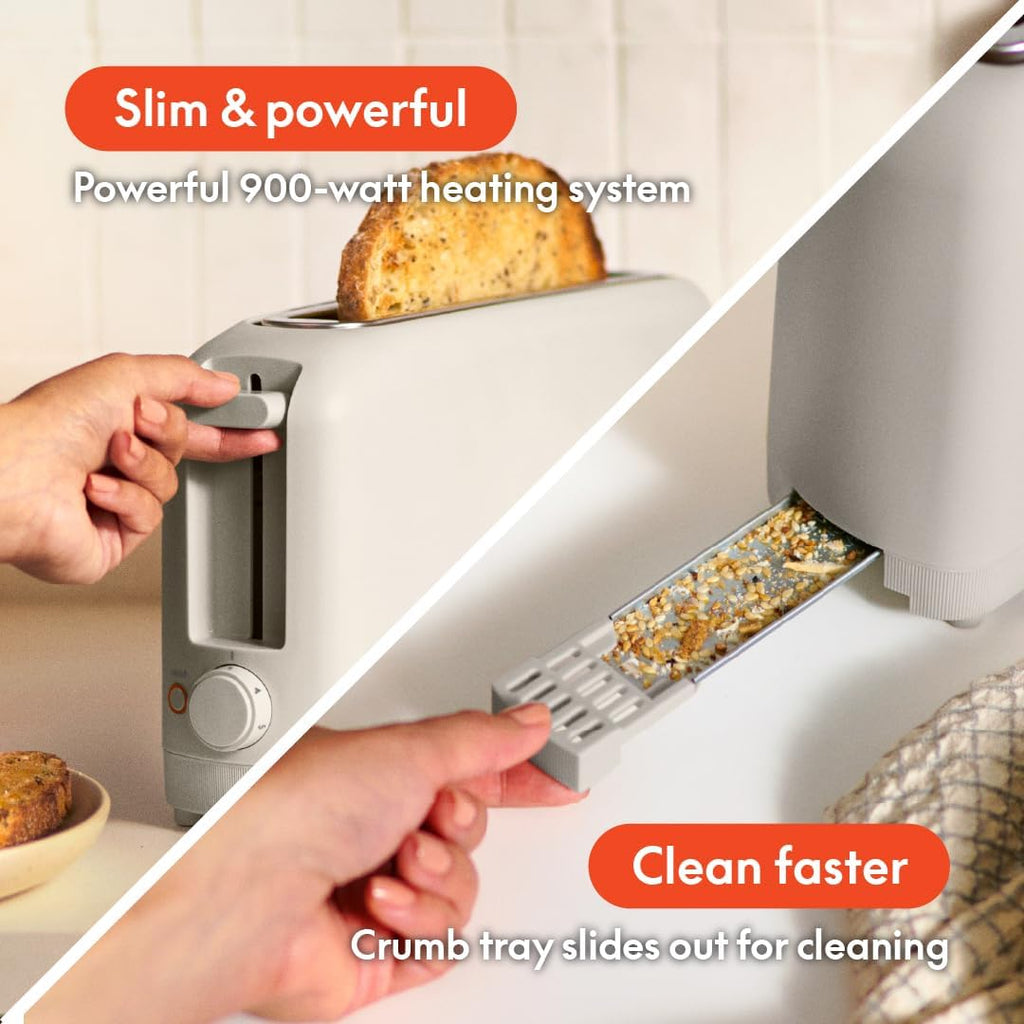 bella 2 Slice Slim Toaster,Fits-anywhere™ Kitchenware,6 Setting Shade Control with Reheat & Cancel Buttons,Fits sourdough,10' Long Slot,Anti Jam & Auto Shutoff,900 Watt,Oatmilk,(Pack of 6)
