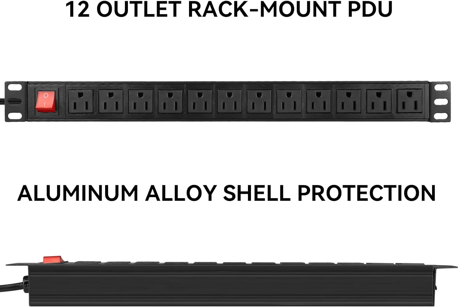 20PCS 12 Outlet Power Strips Surge Protector Rack-Mount PDU, Metal Mountable Power Strip with Switch, Heavy Duty Power Strips for Server Racks, Garage Shop, Industral Commercial (Black 6FT)