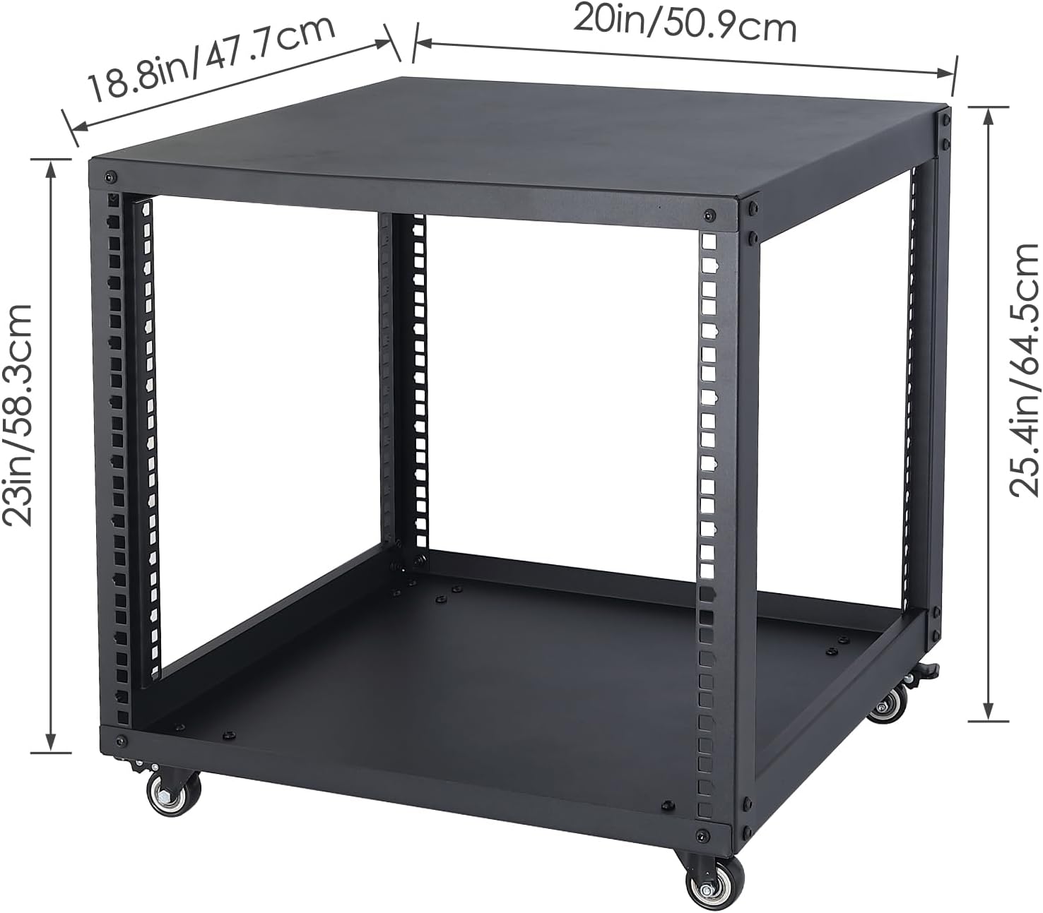 SC02 9U 19' Open Frame Network Server AV Gear Equipment Rack Mobile Storage Cabinet with Casters & a Shelf - for HsSome Audio & Video DJ Recording Studio Sound Equipment