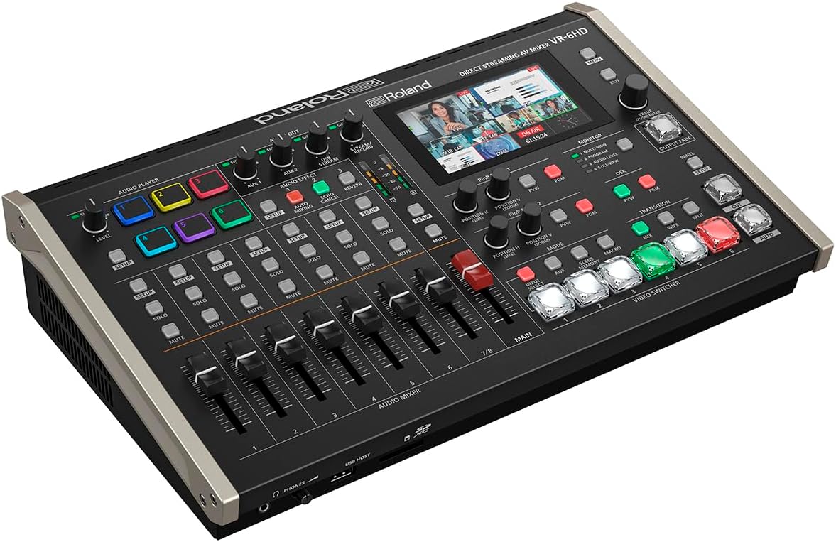 Roland VR-6HD | Ultra-compact Audio/Video Mixer with Direct Streaming Encoders | Ideal for Livestreaming | Extensive A/V Connectivity | 4.3' Touch Screen Multi-Viewer Display | Advanced Editing Tools