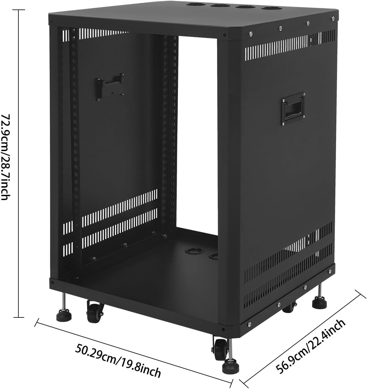 15U Stereo & Studio Rack with Wheels Rolling Network Cabinet Open Frame Audio Component Rack Cabinet Recording Studio Racks with Lifting Handle for Video Music Recording & IT Equipment-Black