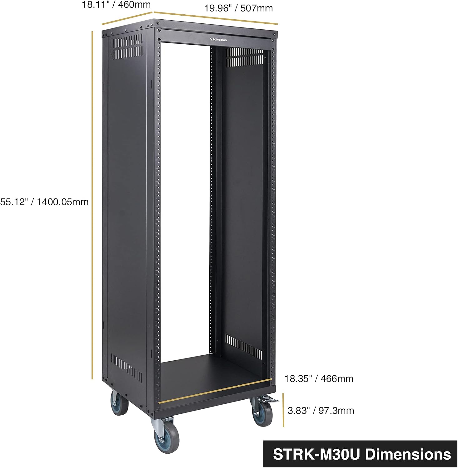Sound Town 30U Universal Steel Rack, w/ 3' Locking Casters, Vented Side Panels for Audio Video, Server and Network Equipment (STRK-M30U)