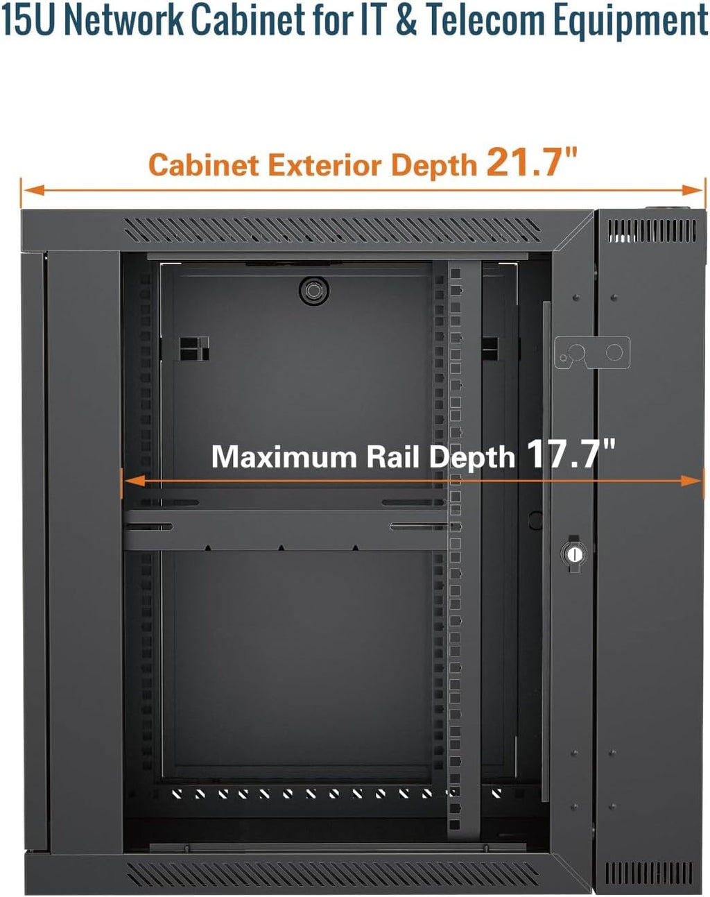 Tecmojo Fully Welded Server Cabinet, 15U Wall Mount Rack, 21.7inch Depth Network Rack, Mesh Door, Swing Out, Load Bearing 242lbs (110 kg), Network Cabinet for 19in Computer/AV/Data/IT Equipment