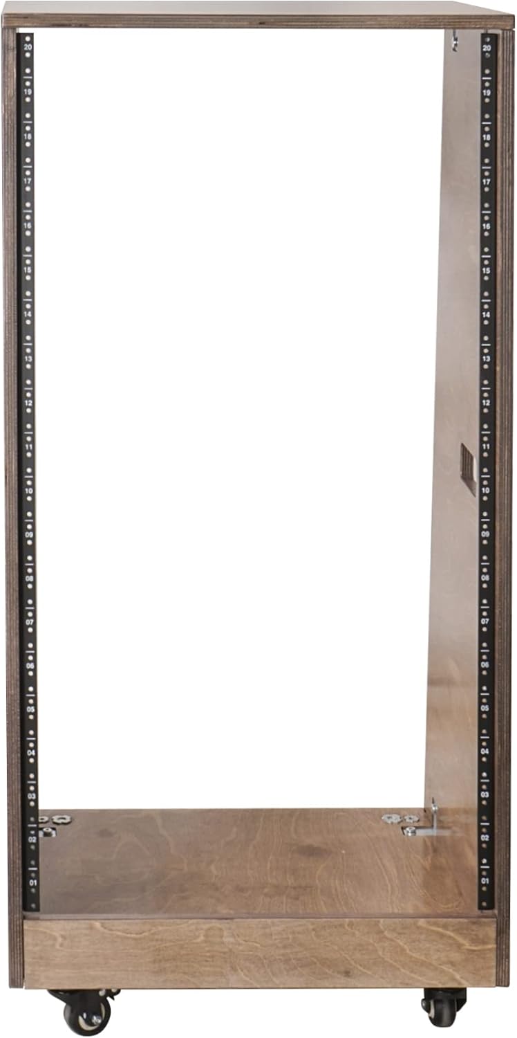 Sound Town DIY Solid Baltic Birch Plywood Slanted 20U Studio Rack, Weathered Brown, with Rubber Feet, Casters (SDRK-20TB)